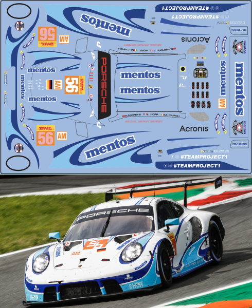 Decal Porsche 911 991 GT3 R #911 Project one #56 Le Mans 2020 "Menthos"